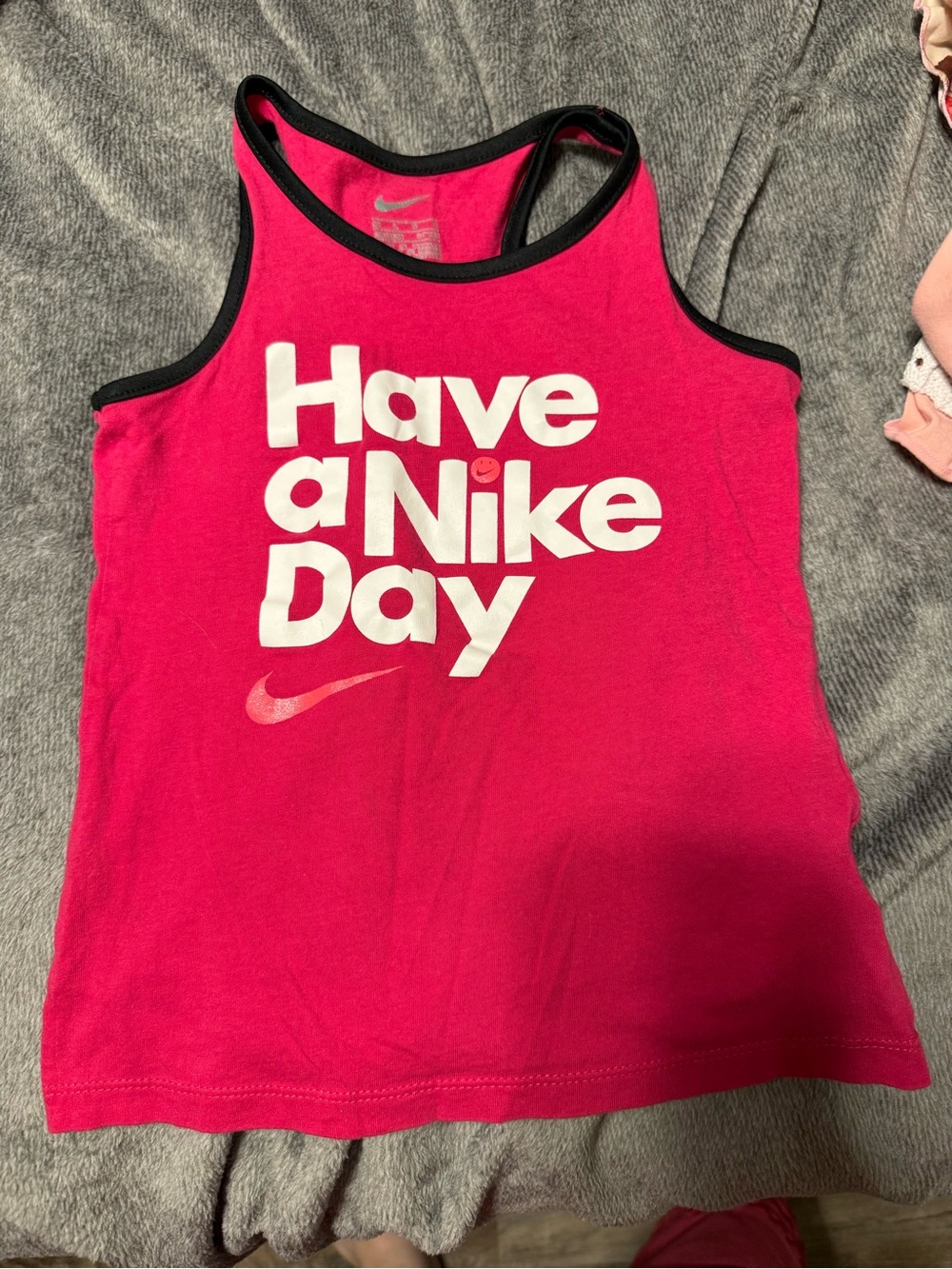 Nike Hot Pink Tank Top with Black Trim and White Slogan